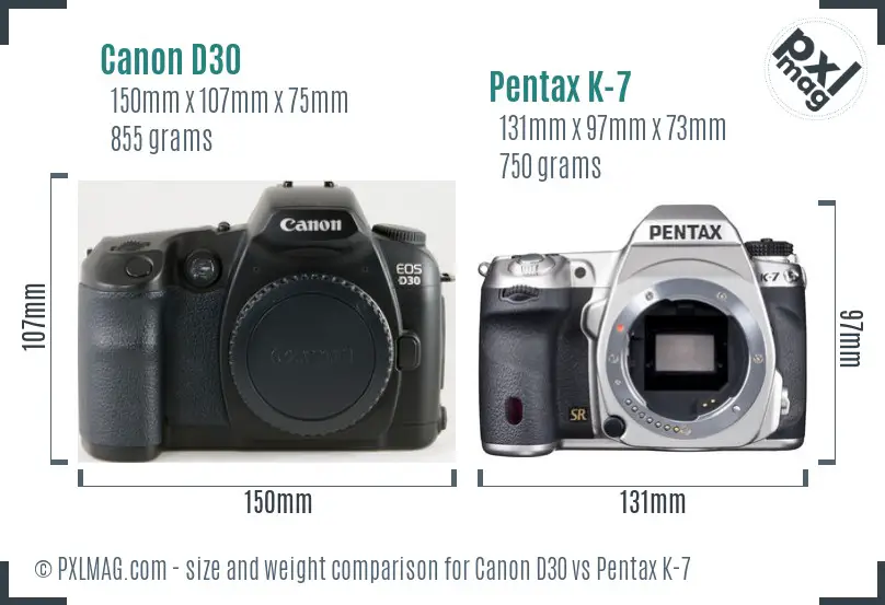 Canon D30 vs Pentax K-7 size comparison