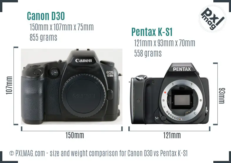 Canon D30 vs Pentax K-S1 size comparison