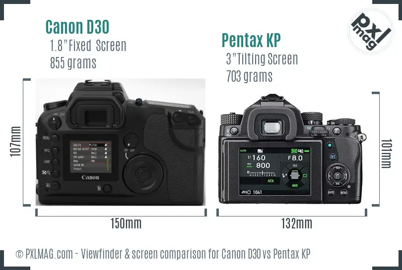 Canon D30 vs Pentax KP Screen and Viewfinder comparison