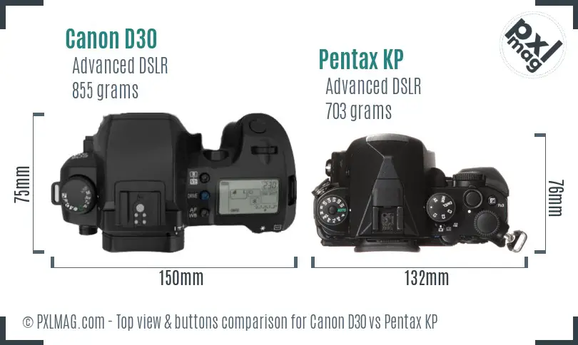 Canon D30 vs Pentax KP top view buttons comparison