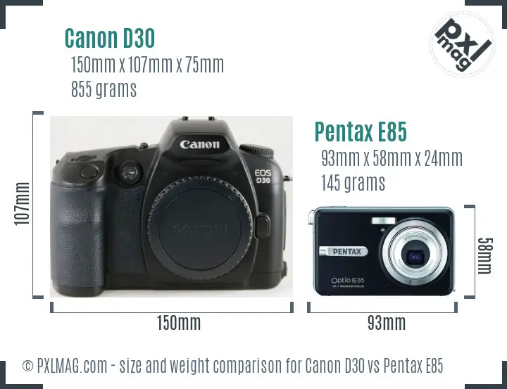 Canon D30 vs Pentax E85 size comparison