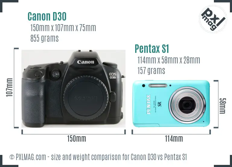 Canon D30 vs Pentax S1 size comparison