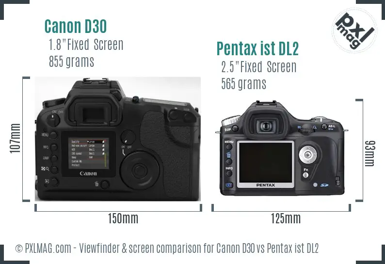 Canon D30 vs Pentax ist DL2 Screen and Viewfinder comparison Canon D30 vs Pentax ist DL2 Screen and Viewfinder comparison