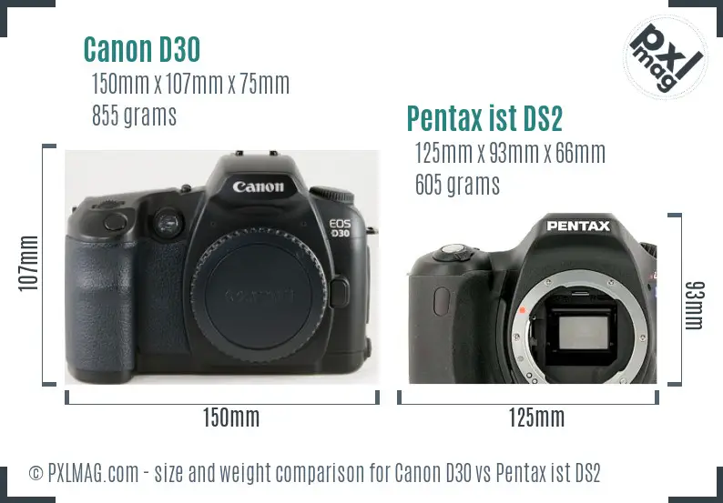 Canon D30 vs Pentax ist DS2 size comparison
