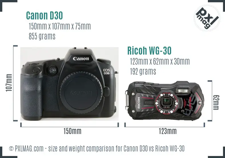 Canon D30 vs Ricoh WG-30 size comparison
