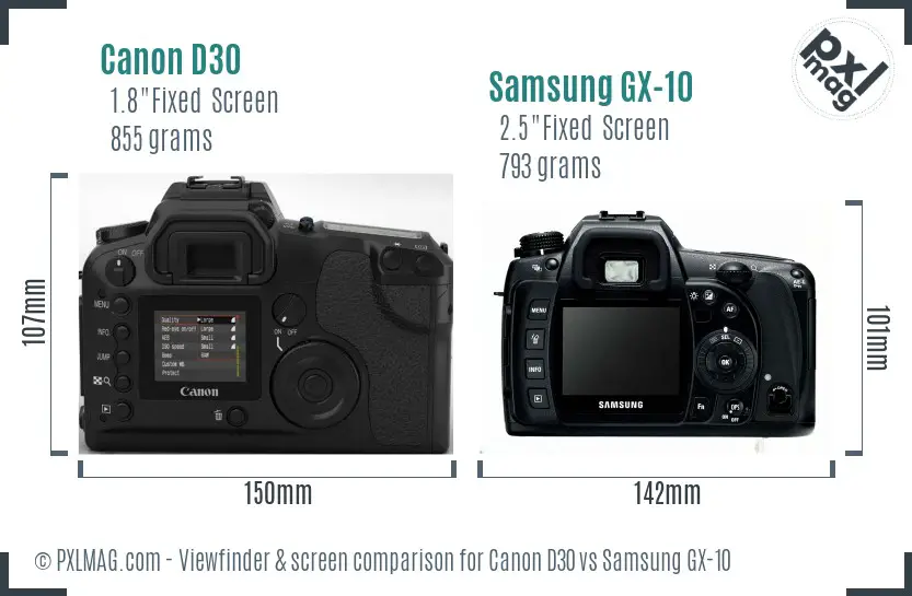 Canon D30 vs Samsung GX-10 Screen and Viewfinder comparison