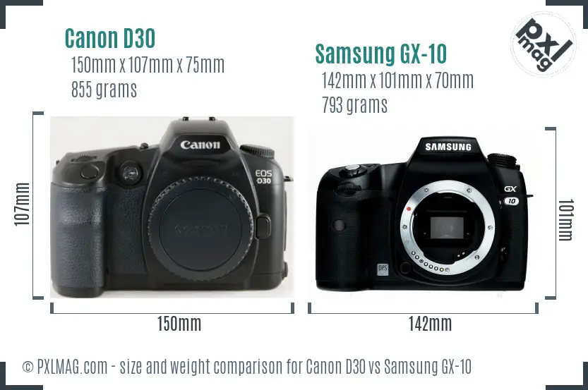 Canon D30 vs Samsung GX-10 size comparison