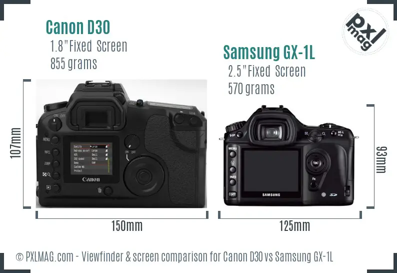 Canon D30 vs Samsung GX-1L Screen and Viewfinder comparison