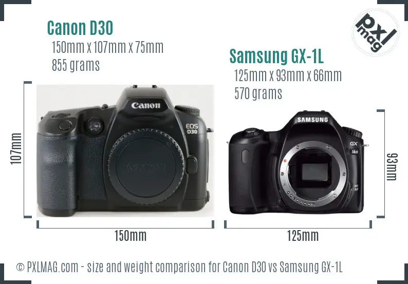 Canon D30 vs Samsung GX-1L size comparison