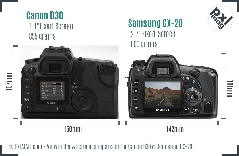 Canon D30 vs Samsung GX-20 Screen and Viewfinder comparison