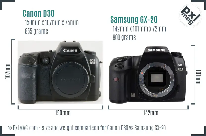 Canon D30 vs Samsung GX-20 size comparison