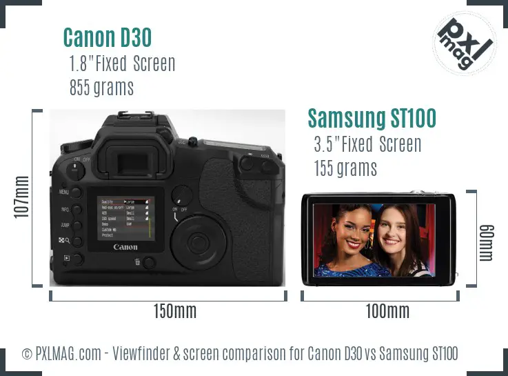 Canon D30 vs Samsung ST100 Screen and Viewfinder comparison