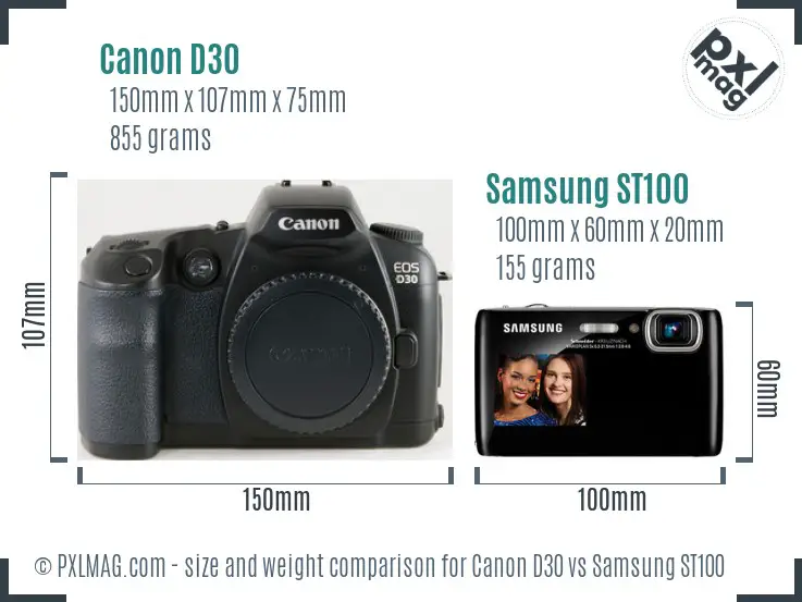 Canon D30 vs Samsung ST100 size comparison