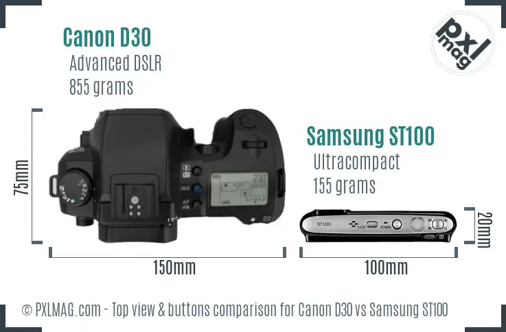 Canon D30 vs Samsung ST100 top view buttons comparison
