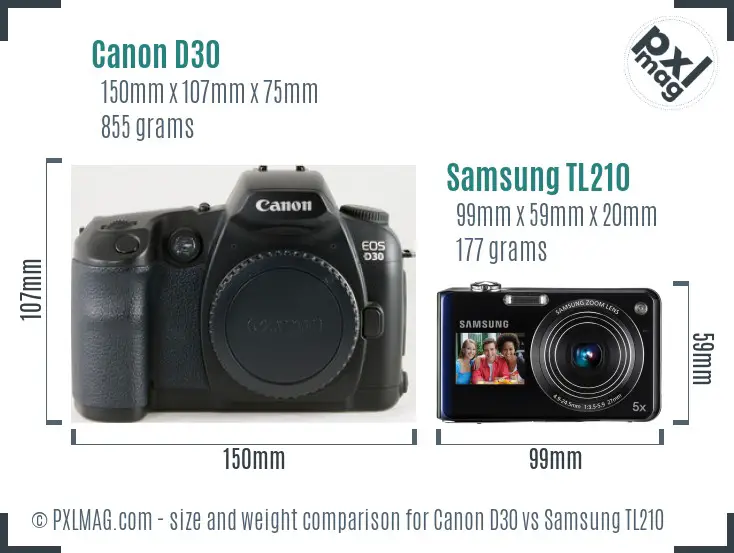 Canon D30 vs Samsung TL210 size comparison