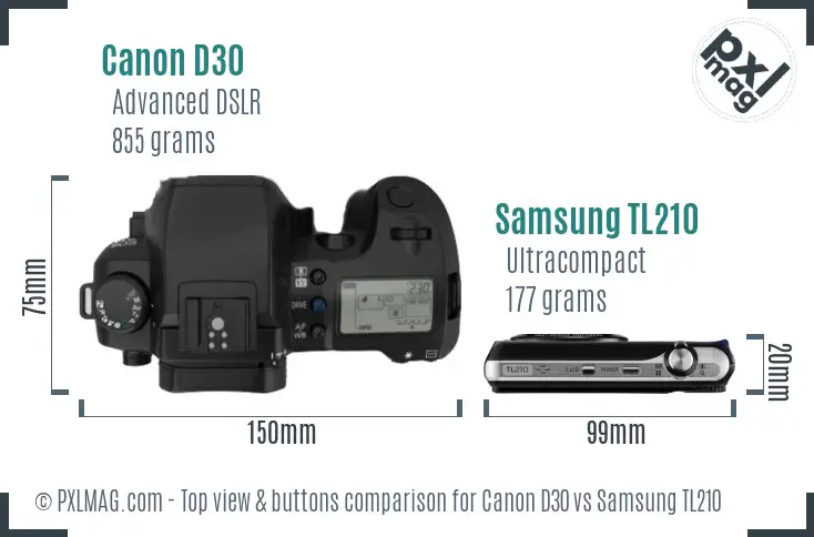 Canon D30 vs Samsung TL210 top view buttons comparison