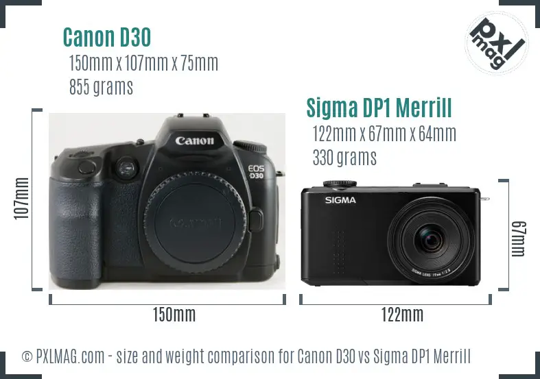 Canon D30 vs Sigma DP1 Merrill size comparison