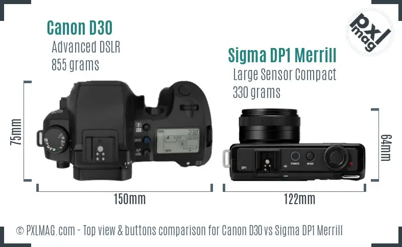 Canon D30 vs Sigma DP1 Merrill top view buttons comparison