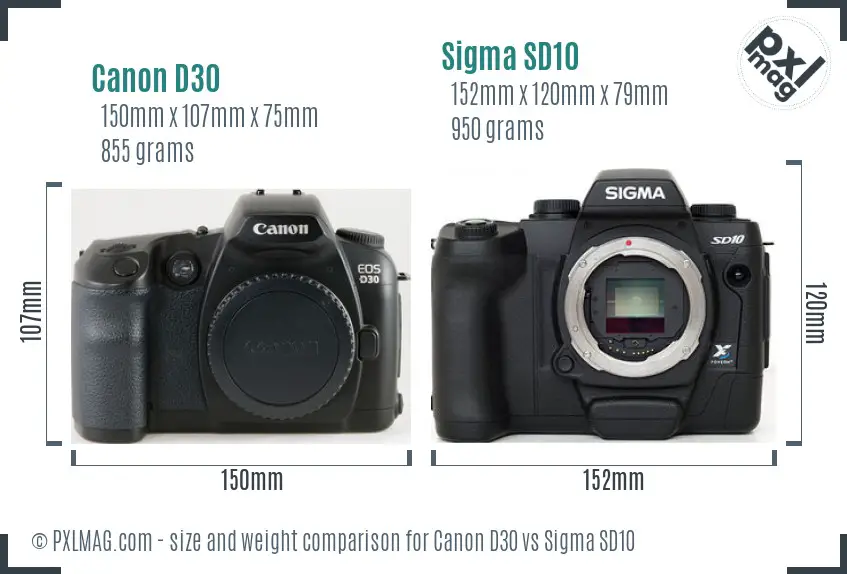 Canon D30 vs Sigma SD10 size comparison