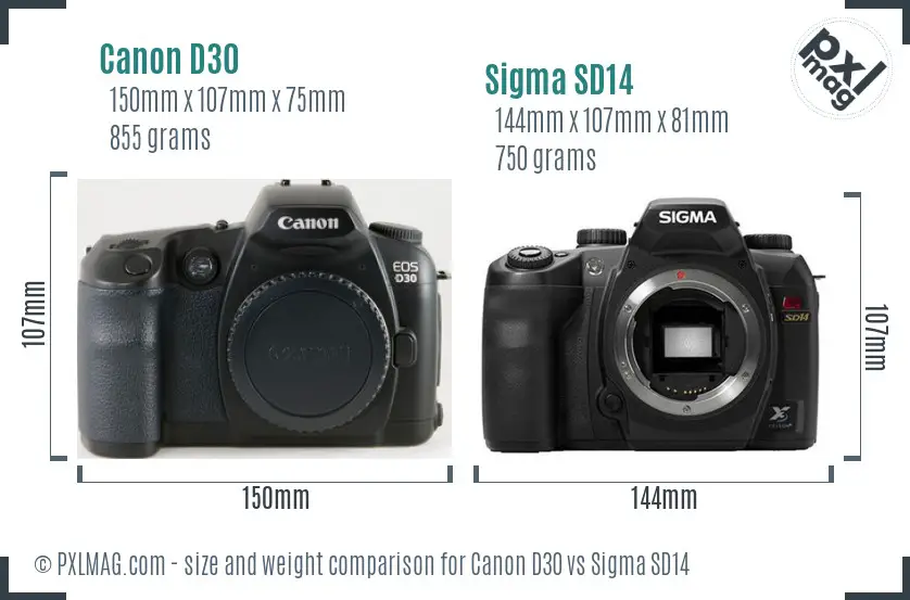 Canon D30 vs Sigma SD14 size comparison