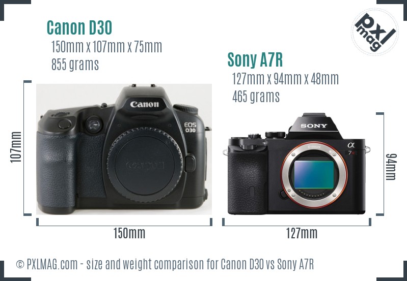 Canon D30 vs Sony A7R size comparison Canon D30 vs Sony A7R size comparison