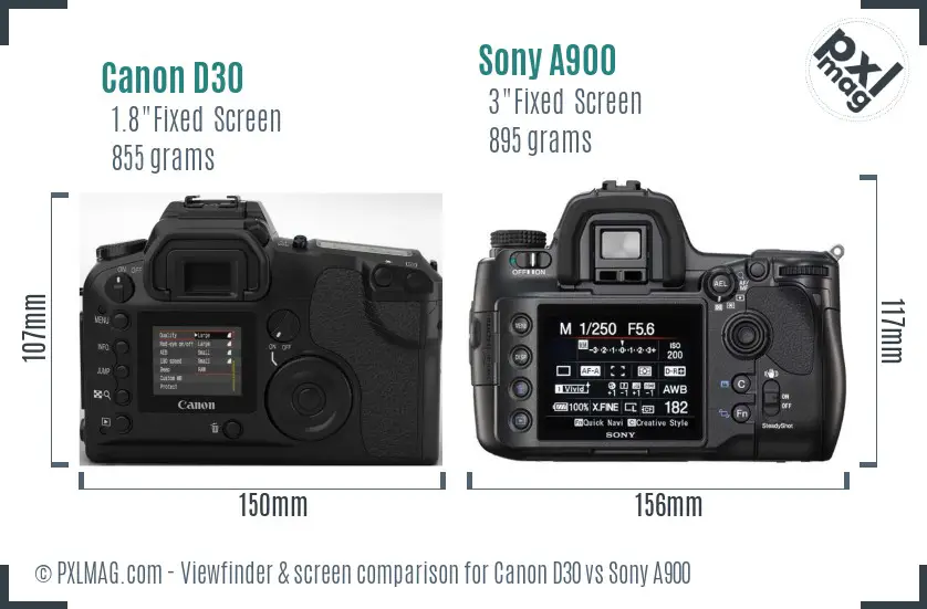 Canon D30 vs Sony A900 Screen and Viewfinder comparison