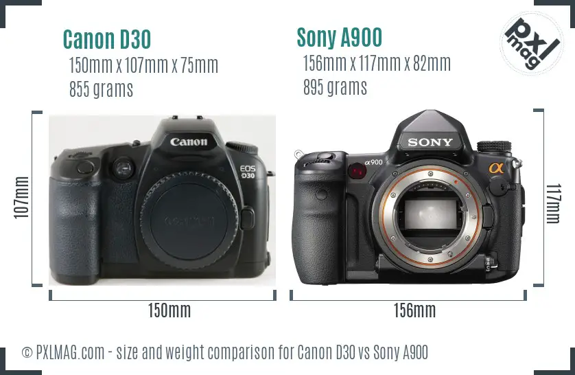 Canon D30 vs Sony A900 size comparison