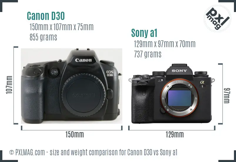 Canon D30 vs Sony a1 size comparison