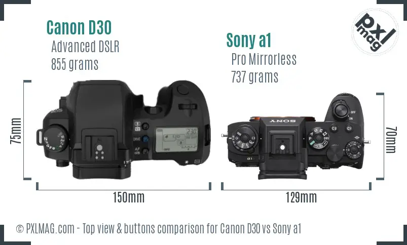 Canon D30 vs Sony a1 top view buttons comparison