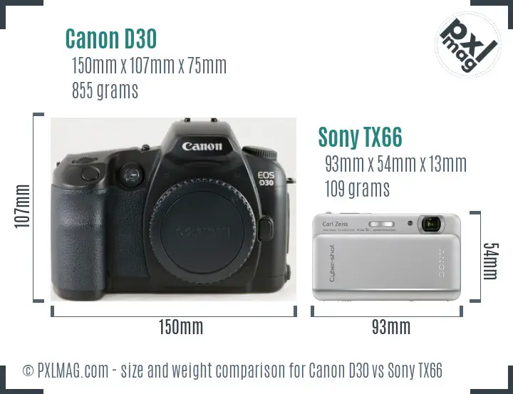 Canon D30 vs Sony TX66 size comparison