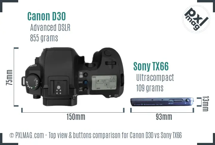 Canon D30 vs Sony TX66 top view buttons comparison