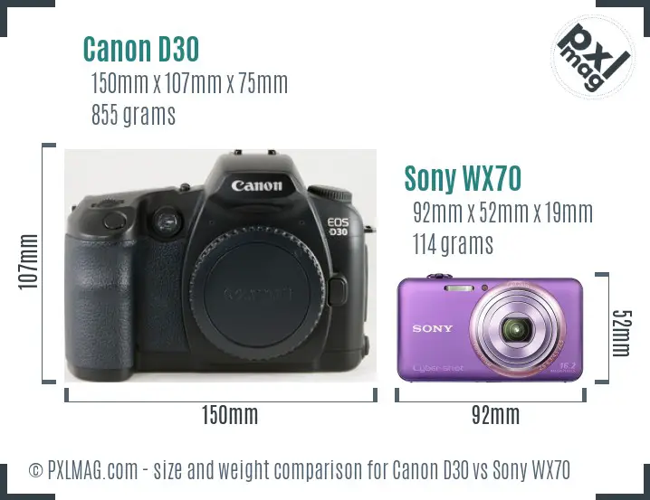 Canon D30 vs Sony WX70 size comparison