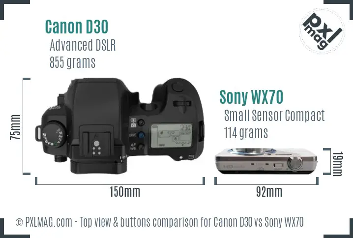Canon D30 vs Sony WX70 top view buttons comparison