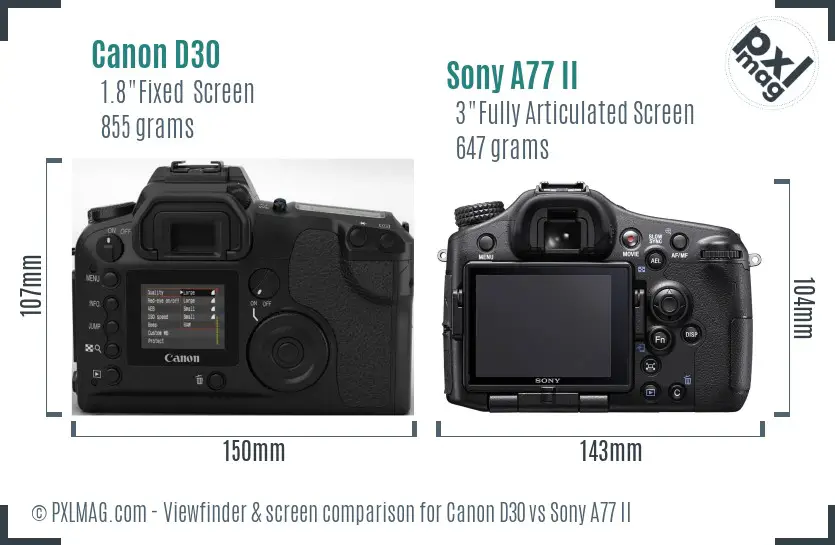 Canon D30 vs Sony A77 II Screen and Viewfinder comparison Canon D30 vs Sony A77 II Screen and Viewfinder comparison