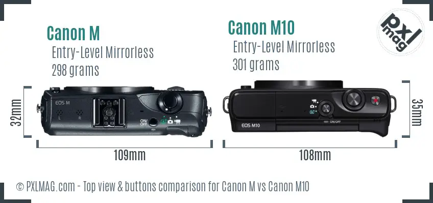 Canon M vs Canon M10 top view buttons comparison