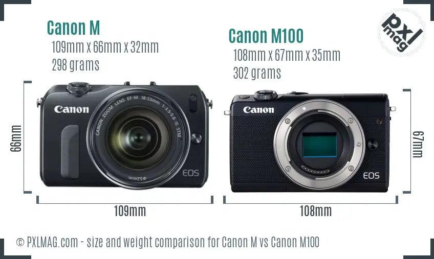Canon M vs Canon M100 size comparison