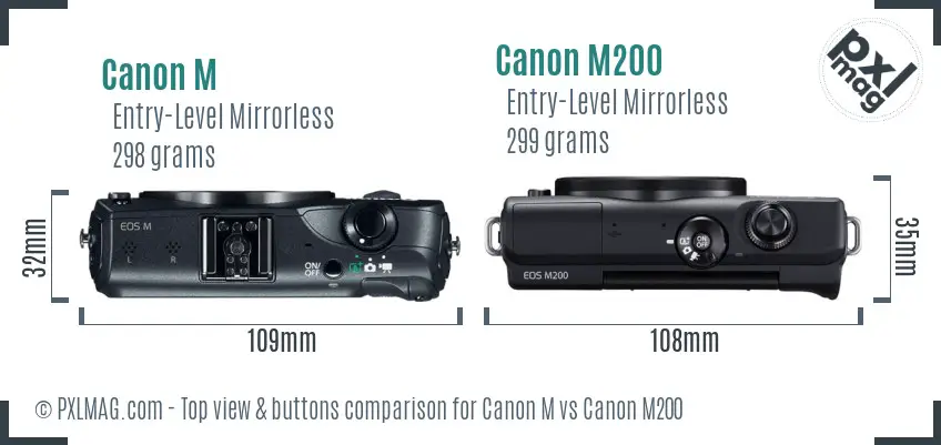Canon M vs Canon M200 top view buttons comparison