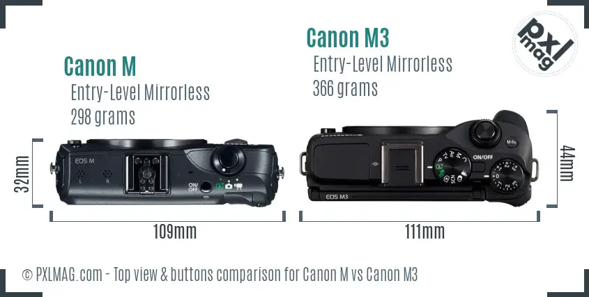 Canon M vs Canon M3 top view buttons comparison