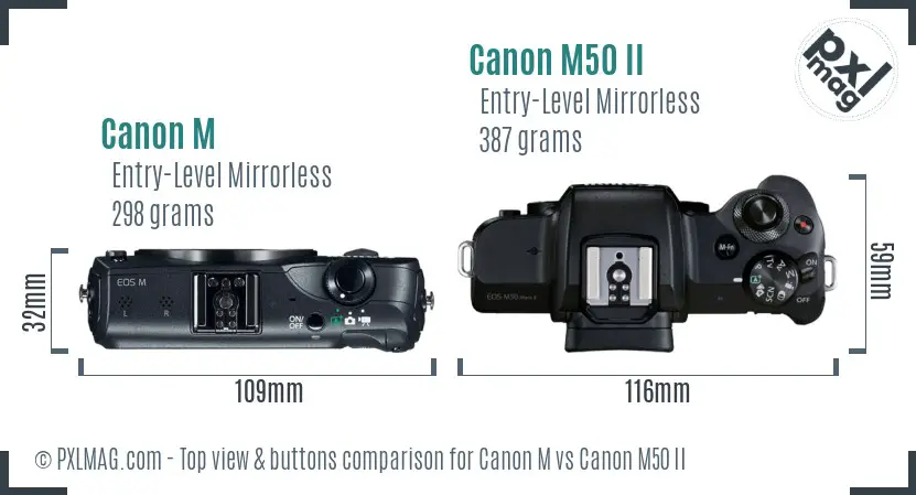 Canon M vs Canon M50 II top view buttons comparison