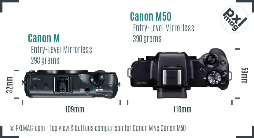 Canon M vs Canon M50 top view buttons comparison