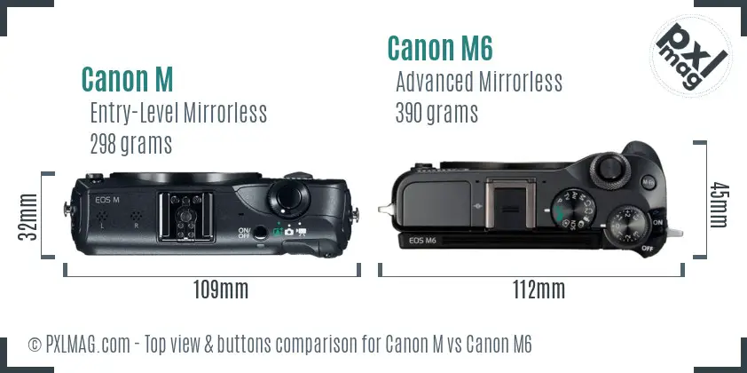 Canon M vs Canon M6 top view buttons comparison