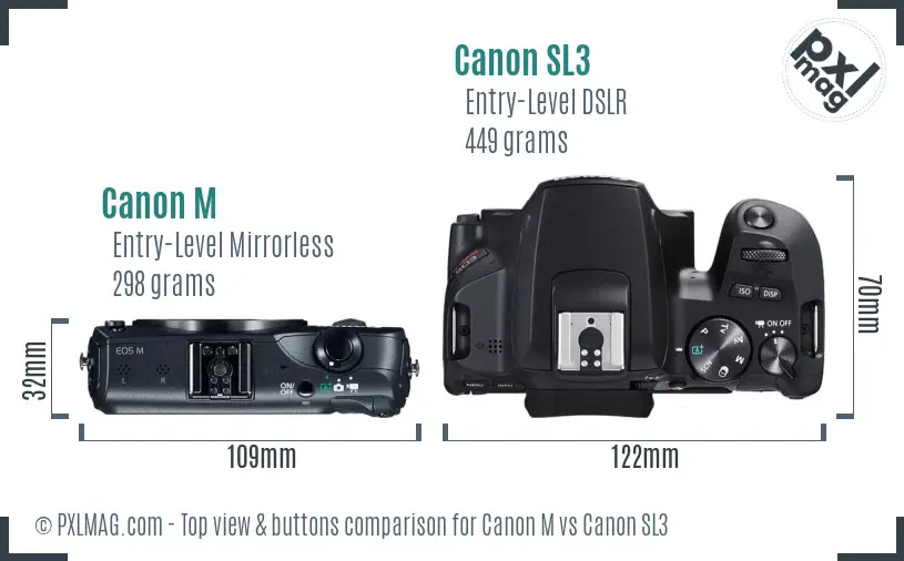 Canon M vs Canon SL3 top view buttons comparison Canon M vs Canon SL3 top view buttons comparison