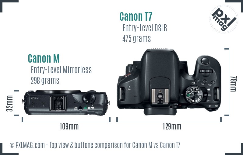 Canon M vs Canon T7 top view buttons comparison