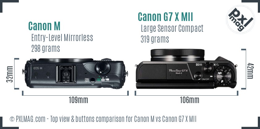 Canon M vs Canon G7 X MII top view buttons comparison