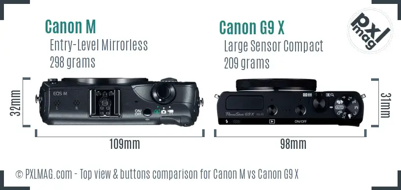 Canon M vs Canon G9 X top view buttons comparison