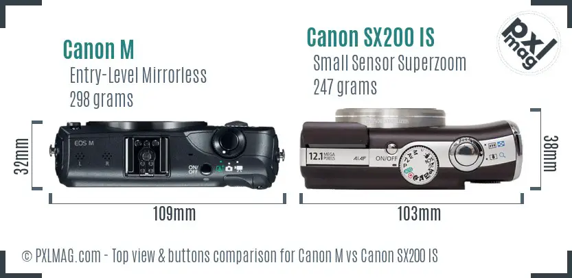 Canon M vs Canon SX200 IS top view buttons comparison