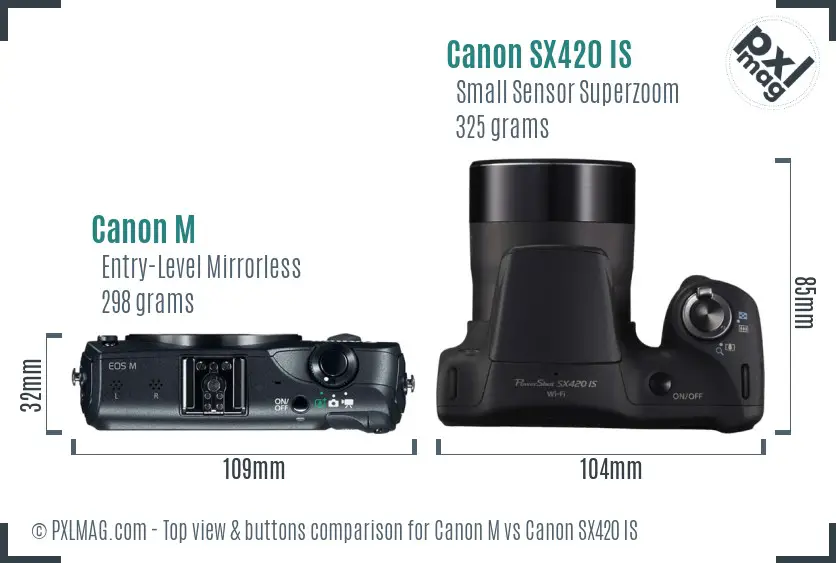 Canon M vs Canon SX420 IS top view buttons comparison