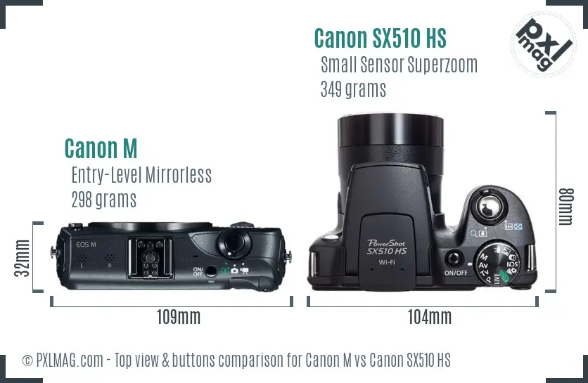 Canon M vs Canon SX510 HS top view buttons comparison