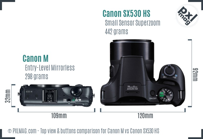 Canon M vs Canon SX530 HS top view buttons comparison