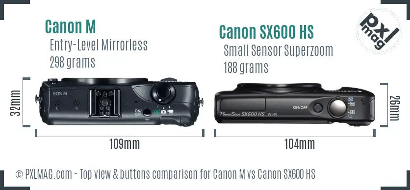 Canon M vs Canon SX600 HS top view buttons comparison